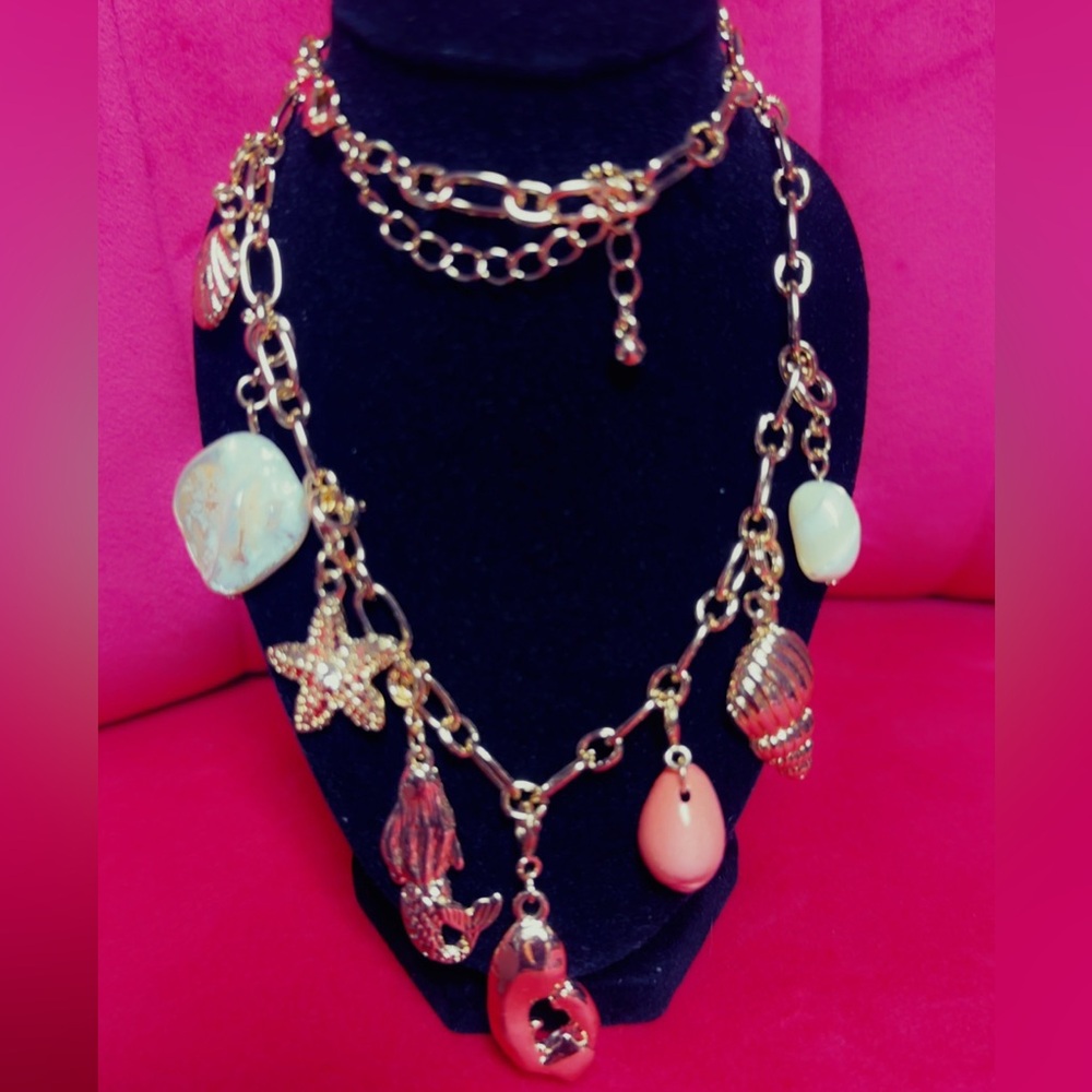 Gold Charm Necklace with Sea-Inspired Accents